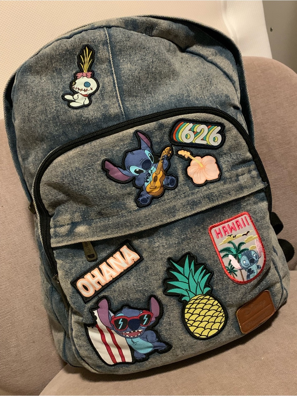 Loungefly Disney Lilo and Stitch Patched Denim Backpack with extra patch